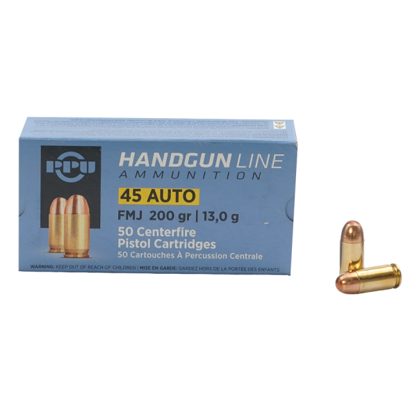 .45 BORE ACP PISTOL Cartridges FMJ 200gr PPU